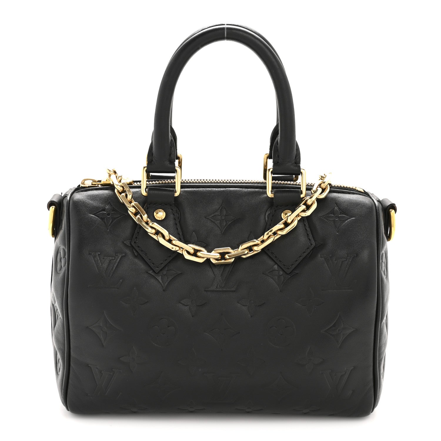 Louis Vuitton Lambskin Embossed Monogram Speedy 22 Bandouliere Black 1 of 12