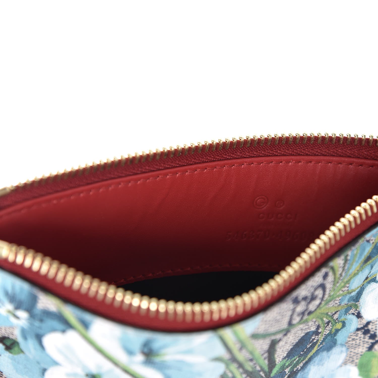 Gucci GG Supreme Monogram Blooms Small Zip Pouch Beige Blue Hibiscus Red 7 of 8