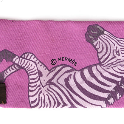 Hermes Silk Les Zebres Twilly Mauve Rose Poudre Parme 4 of 7