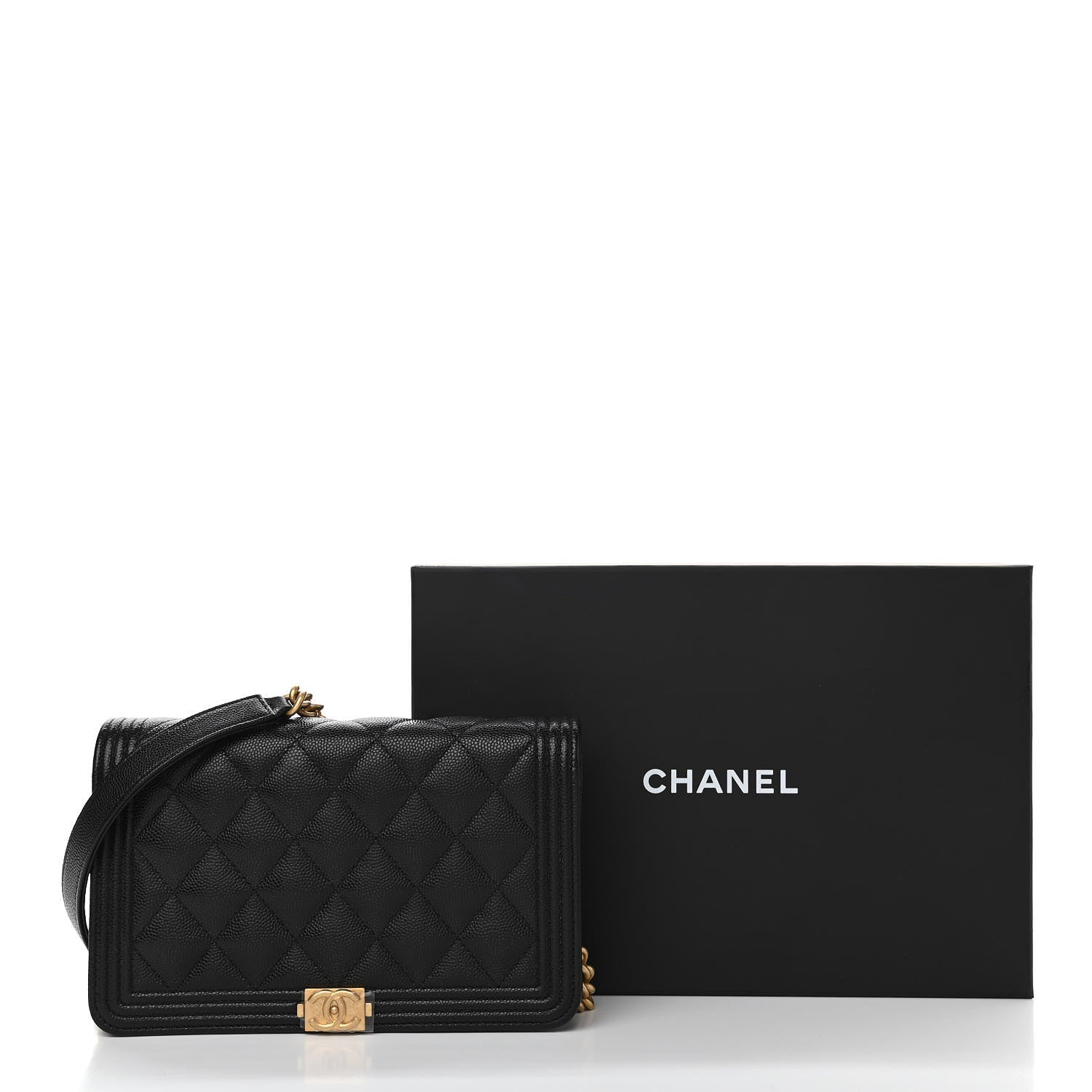 Chanel Caviar Quilted Boy Wallet On Chain WOC Black 12 of 12
