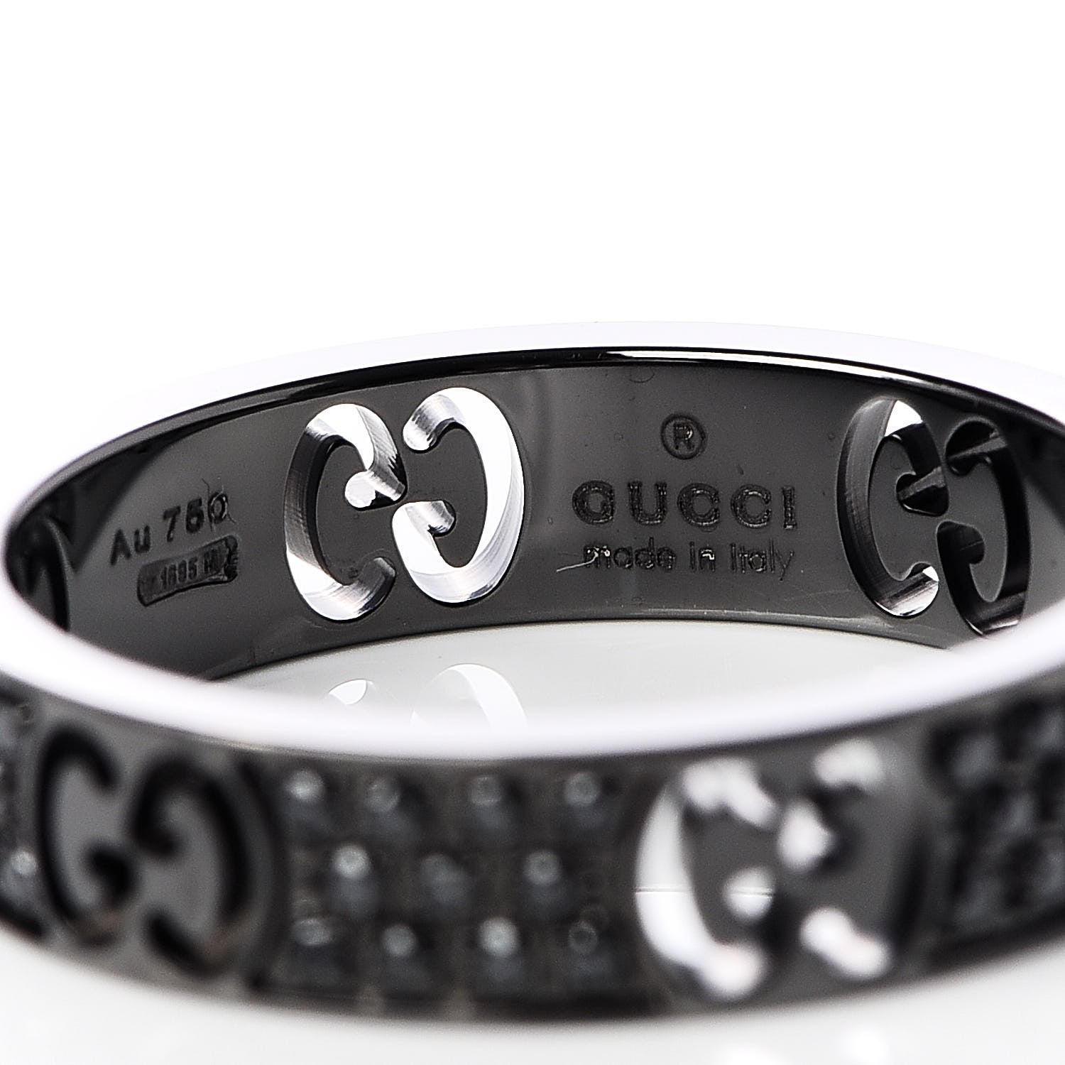 Gucci Ruthenium Black Diamond Icon Thin Band Ring 51 5.75 5 of 6
