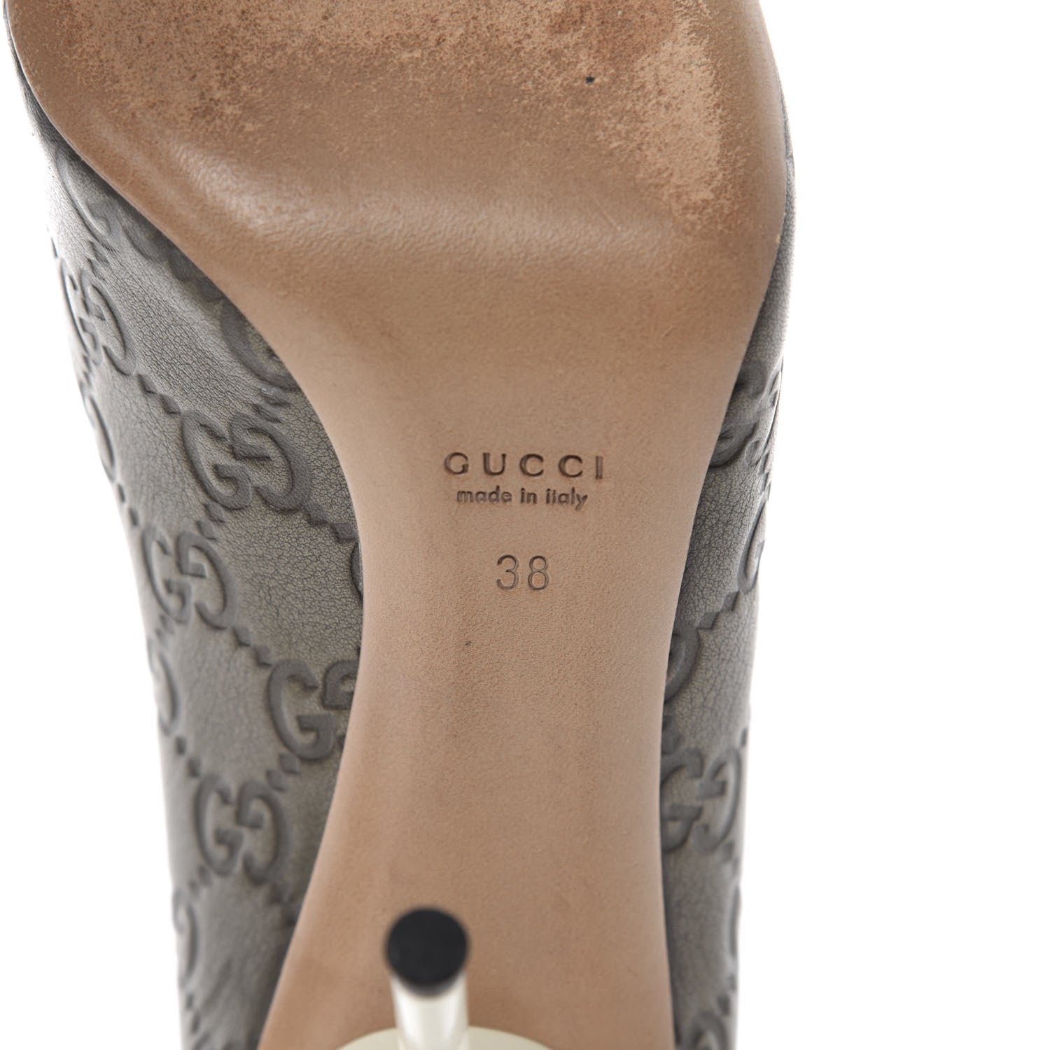 Gucci Guccissima Horsebit Peep Toe Heels 38 Dark Grey 9 of 10