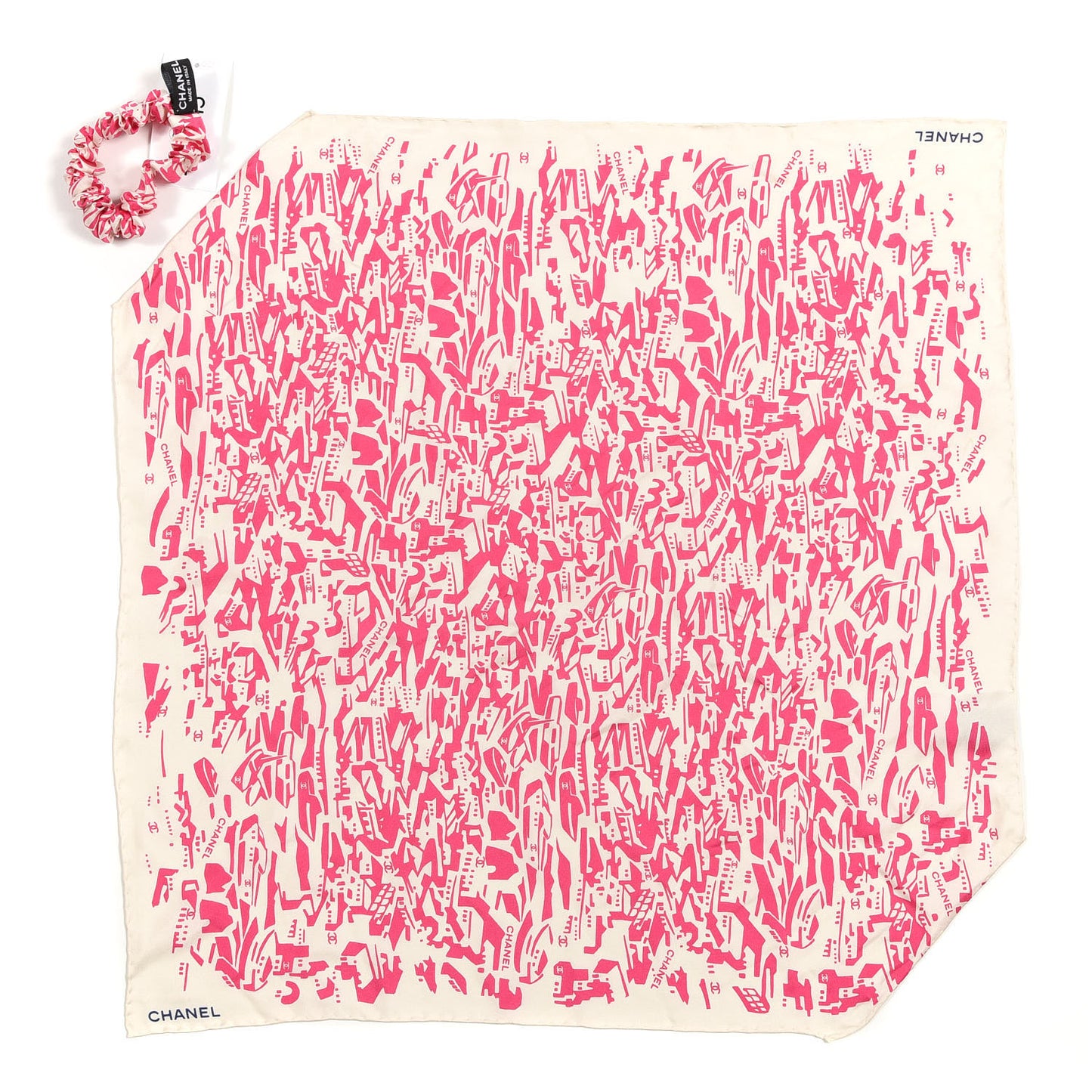 Silk Twill Hair Scarf Pink Ecru