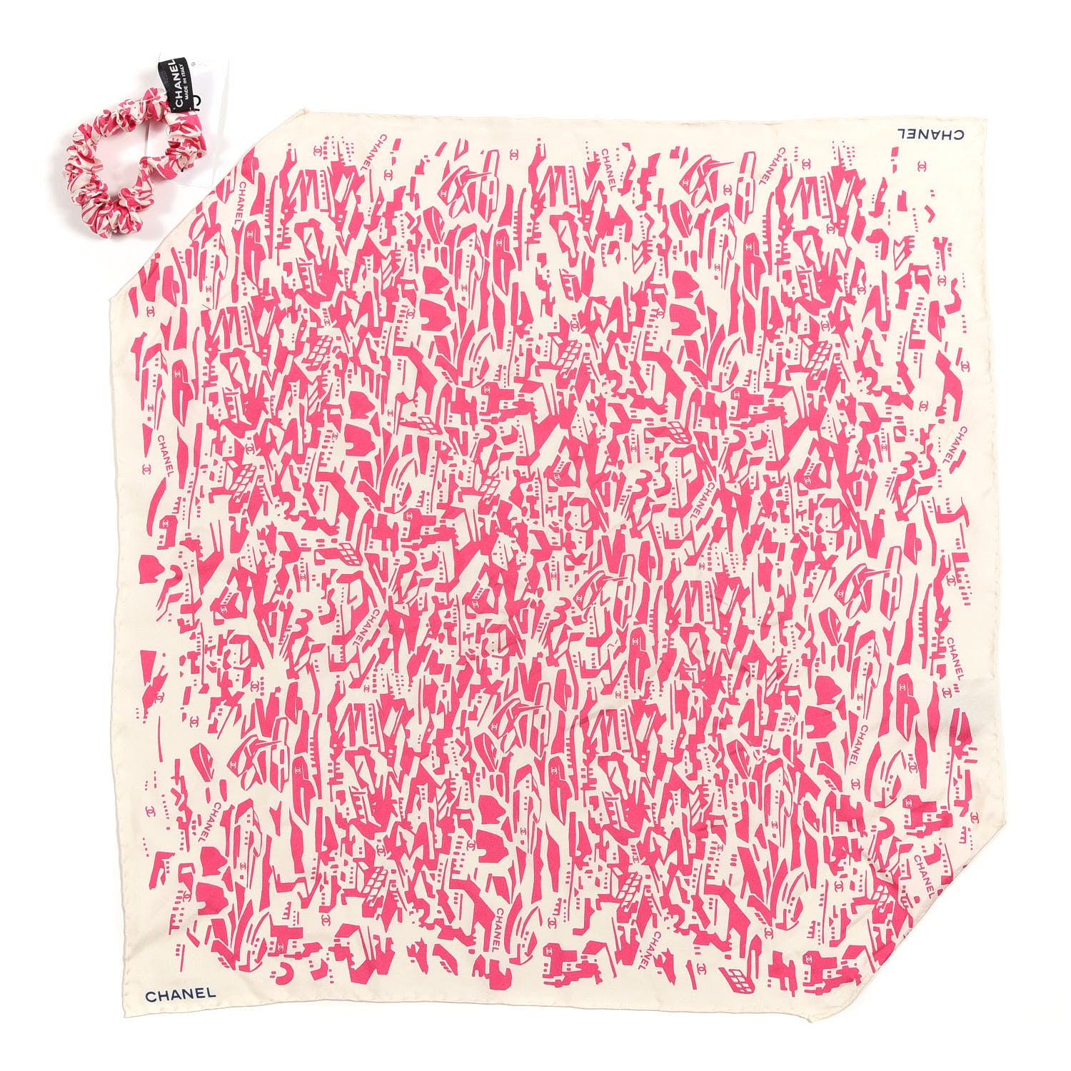 Chanel Silk Twill Hair Scarf Pink Ecru 1 of 4