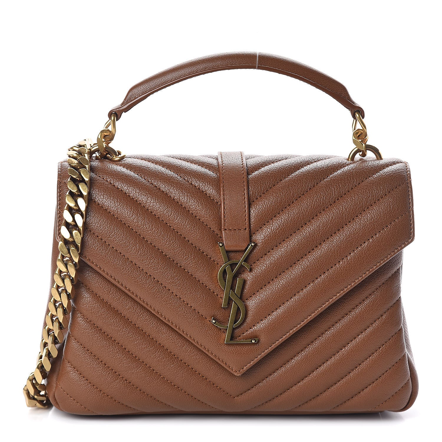 Saint Laurent Calfskin Matelasse Chevron Monogram Medium College Bag Brick 1 of 9