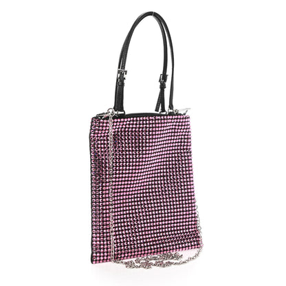 Prada Satin Crystal Metal Triangle Logo Chain Crossbody Handbag Rosa 3 of 9