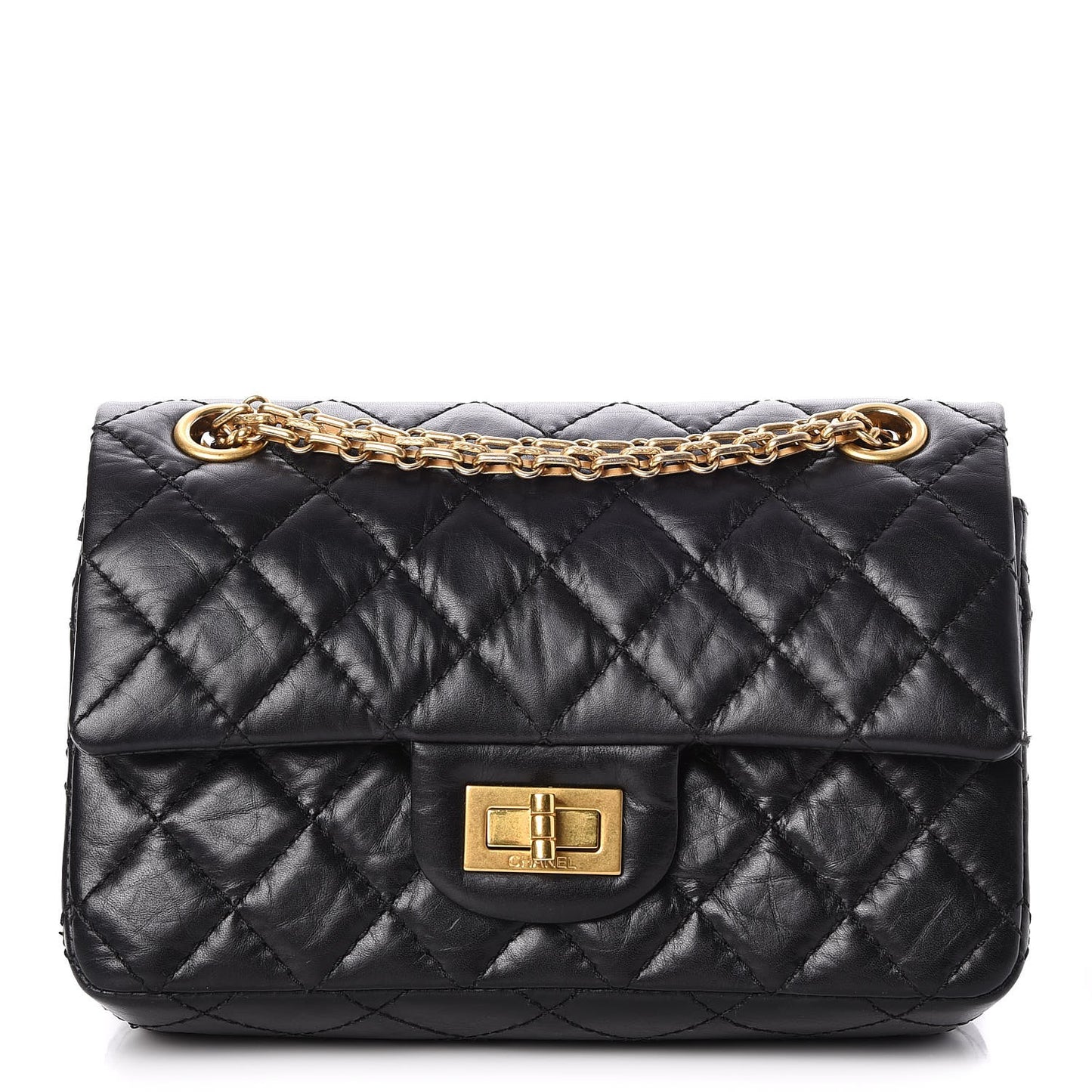 Aged Calfskin Quilted 2.55 Reissue 224 Flap Black