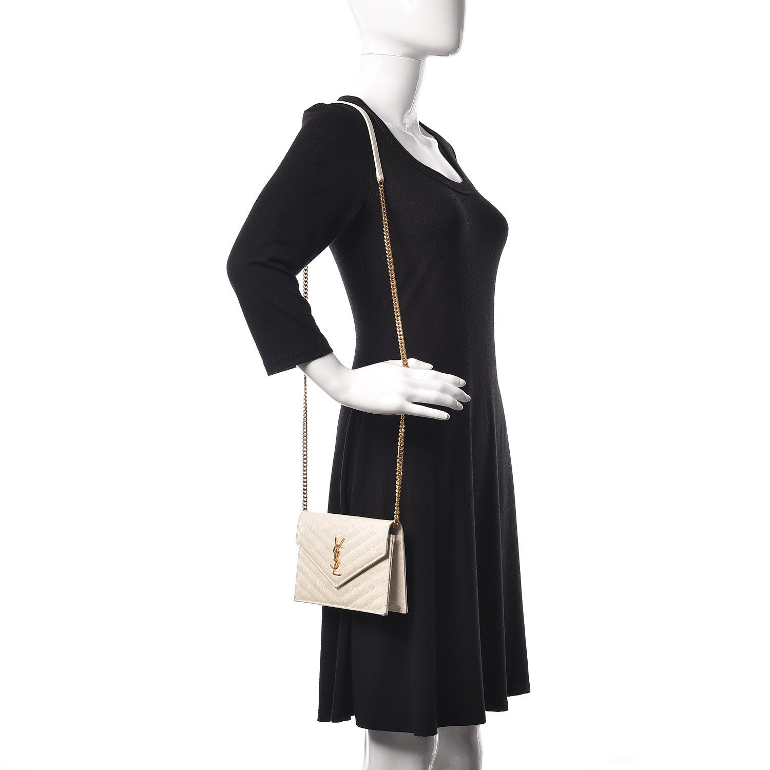 Saint Laurent Grain De Poudre Matelasse Chevron Monogram Envelope Chain Wallet Porcellana 2 of 14