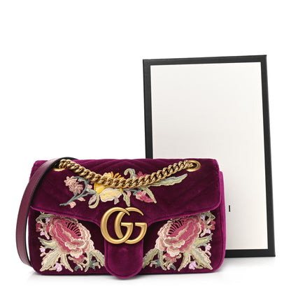Gucci Velvet Matelasse Embroidered Small GG Marmont Shoulder Bag Fuchsia Violet Cyclamen 12 of 12