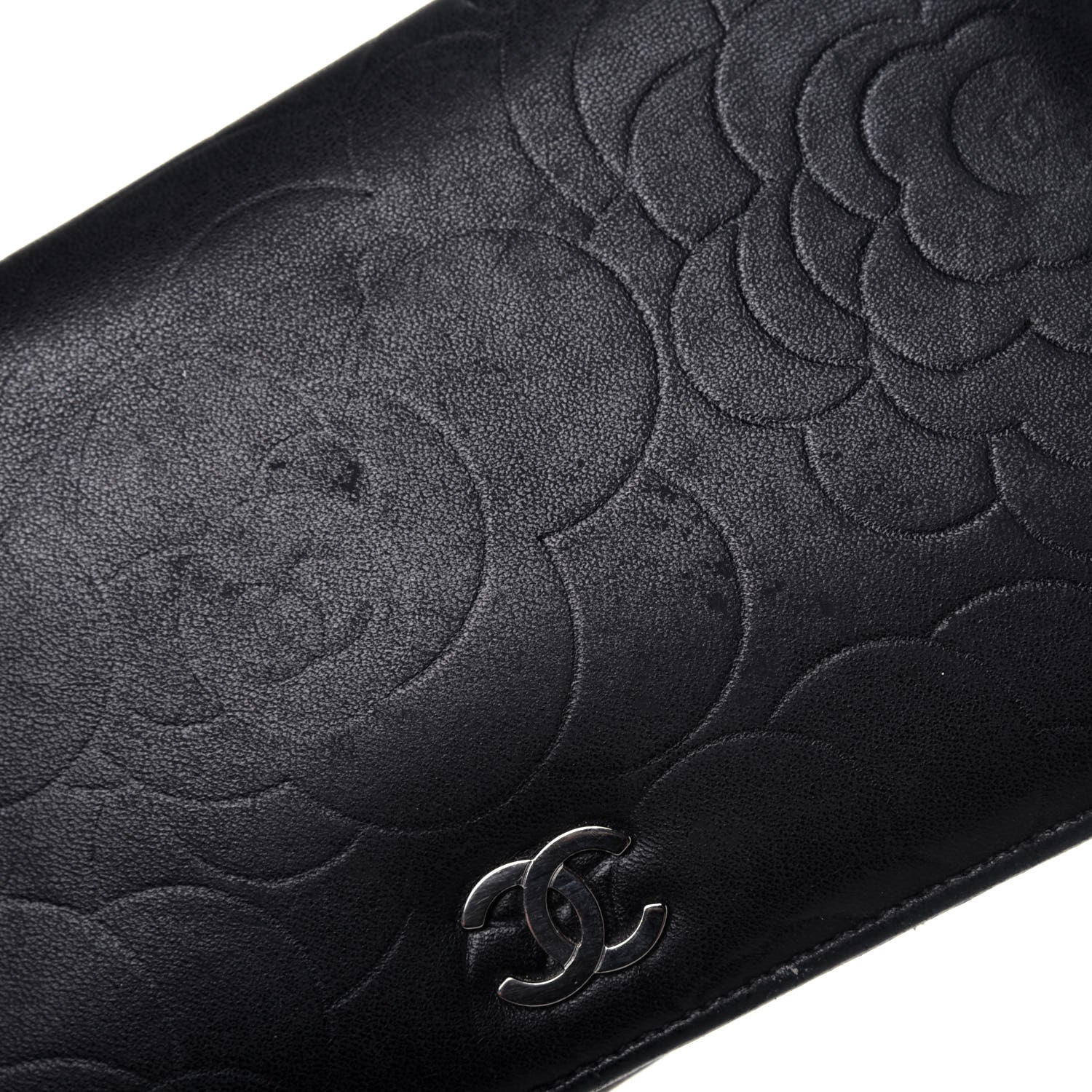 Chanel Lambskin Camellia Embossed Yen Wallet Black 26 of 26