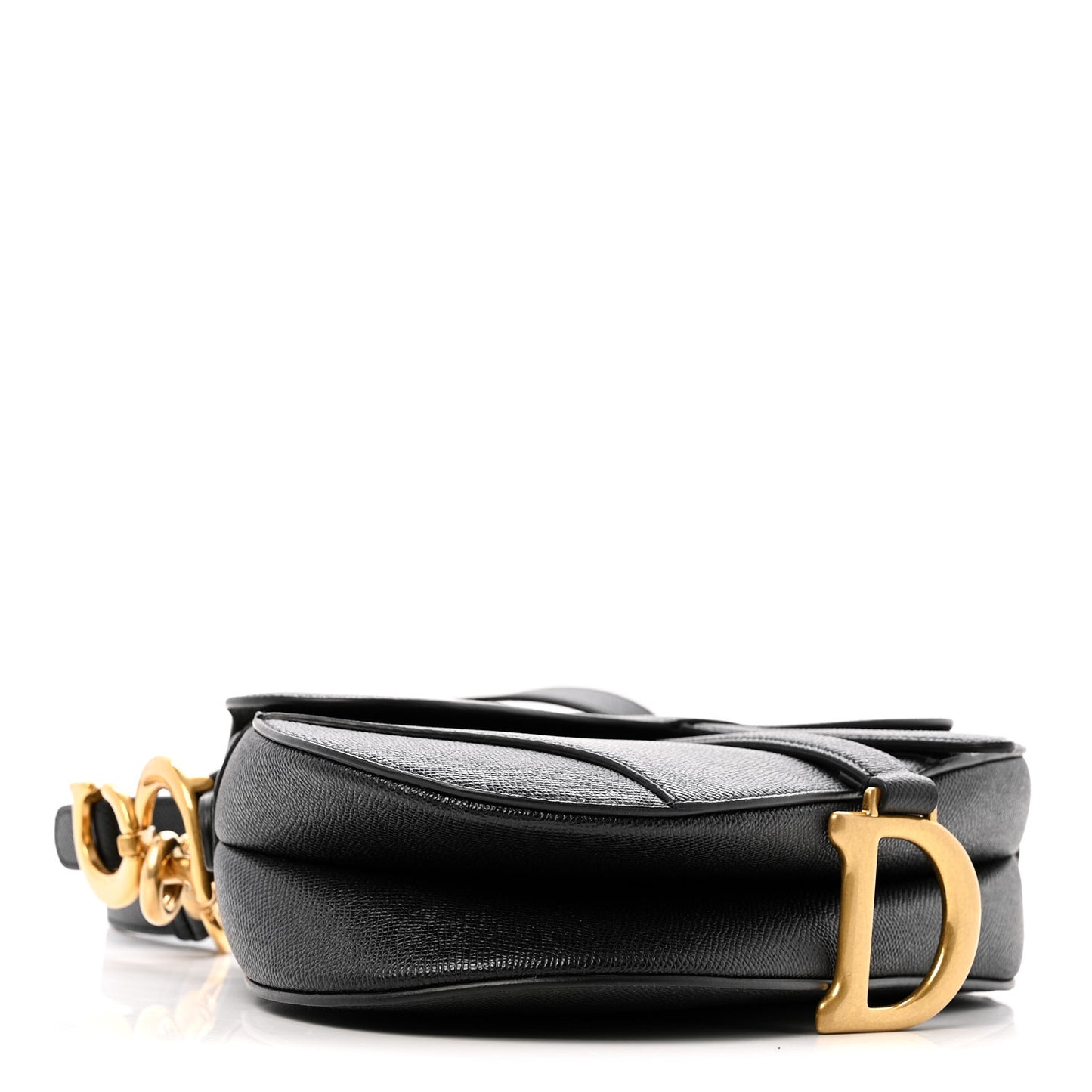 Grained Calfskin Saddle Bag With Strap Black