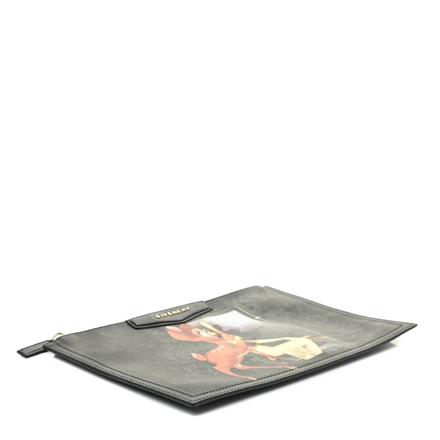 Textured Coated Canvas Bambi Print Medium Cosmetic Pouch Black