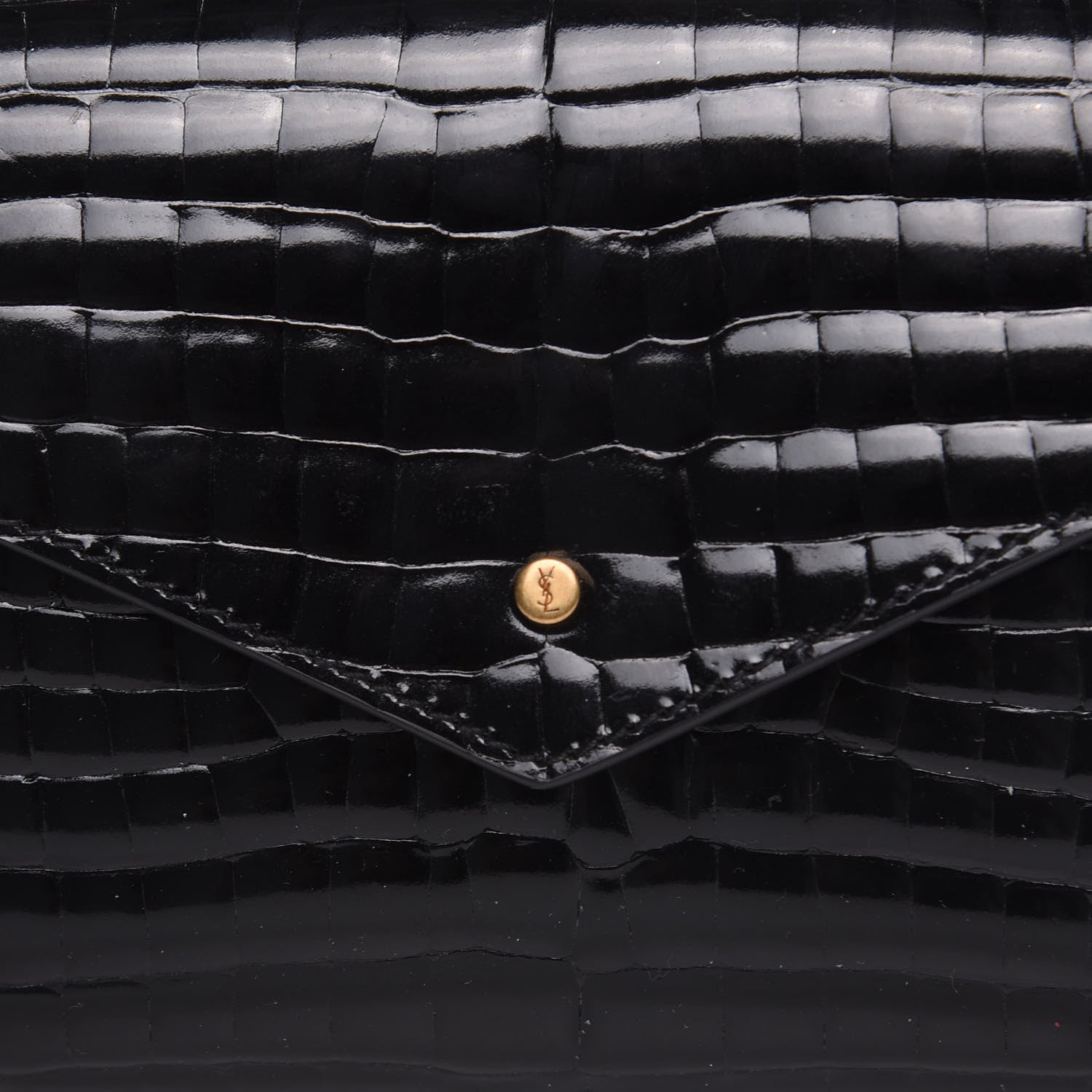 Saint Laurent Calfskin Crocodile Embossed Envelope Belt Bag Black 10 of 10
