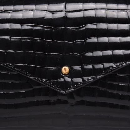 Saint Laurent Calfskin Crocodile Embossed Envelope Belt Bag Black 10 of 10