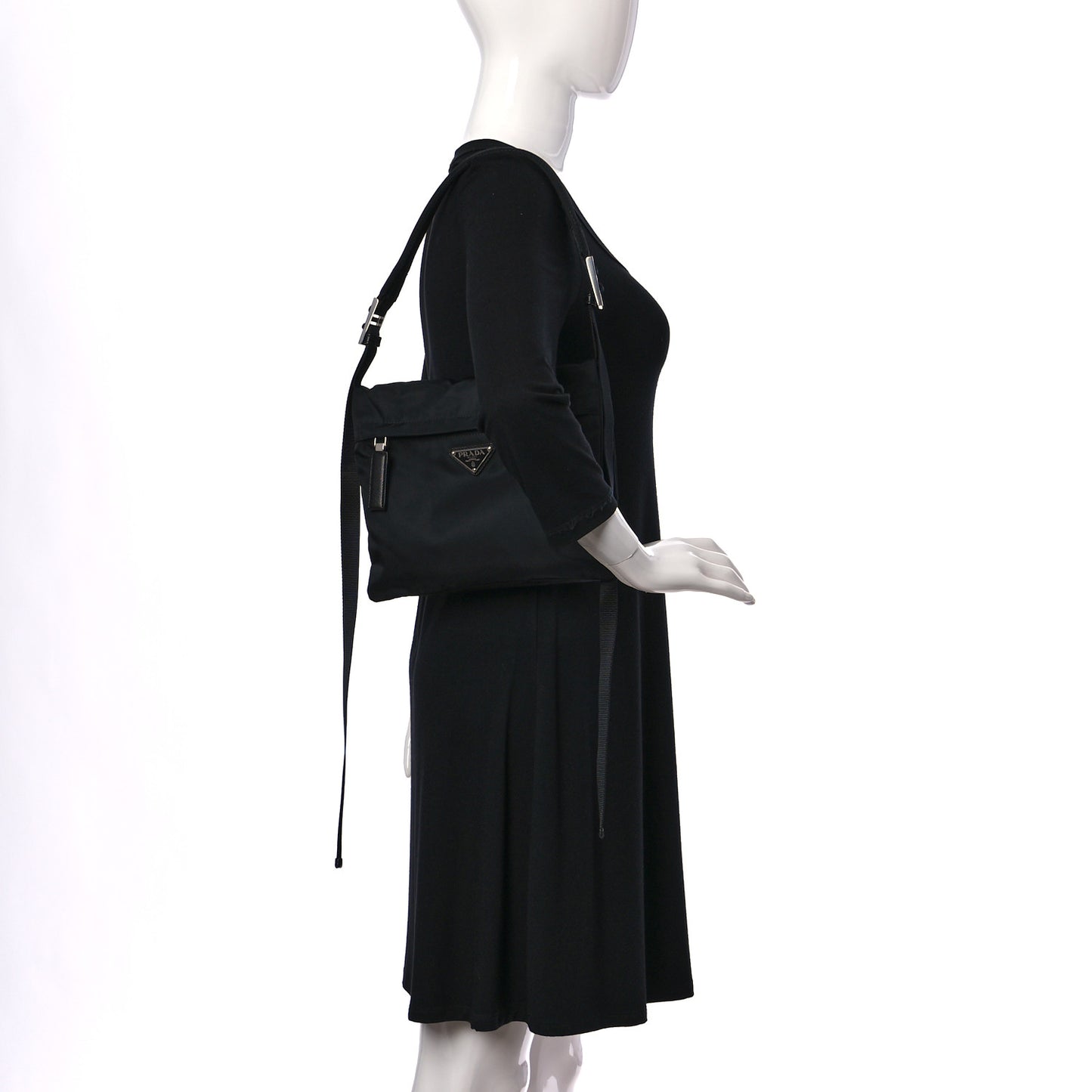 Tessuto Nylon Flat Flap Messenger Bag Black