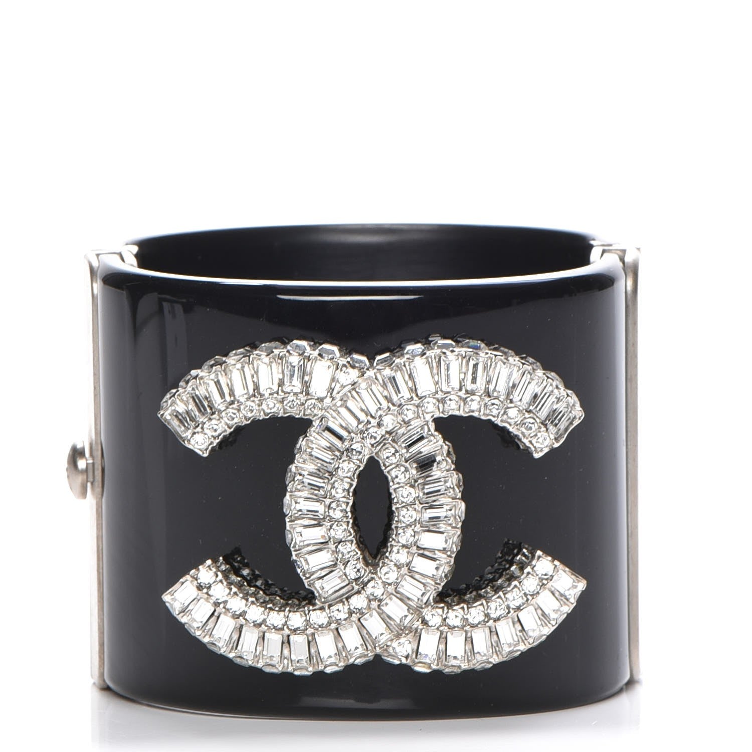 Chanel Resin Crystal Baguette CC Wide Cuff Black 1 of 6