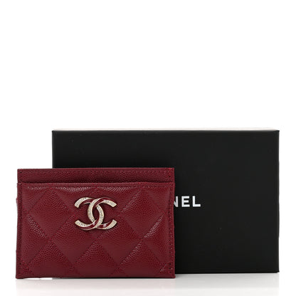 Chanel Caviar Quilted Crystal Enamel CC Card Holder Burgundy 9 of 9