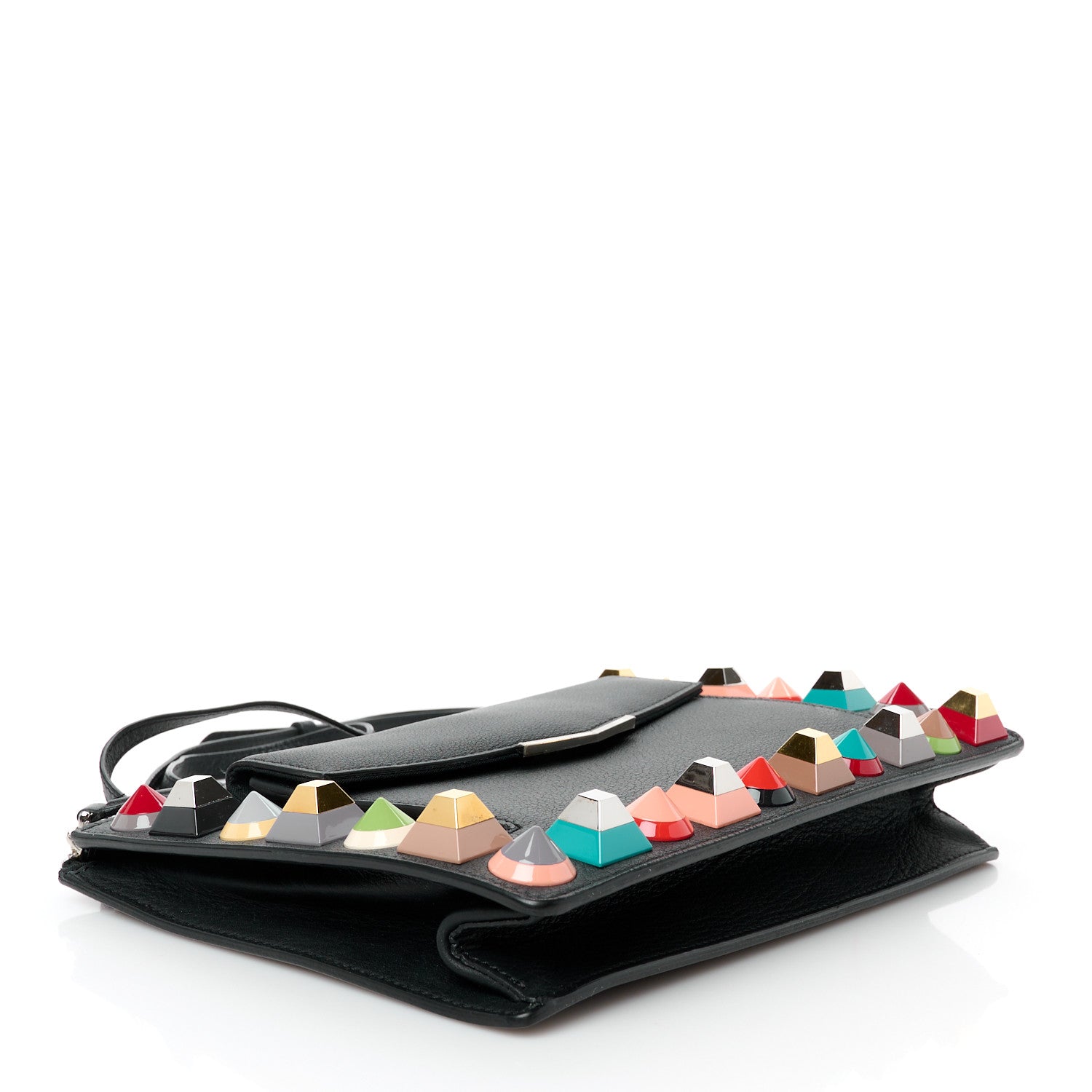 Fendi Vitello Dolce Studded Mini 2Jours Pouch Black Multicolor 3 of 10
