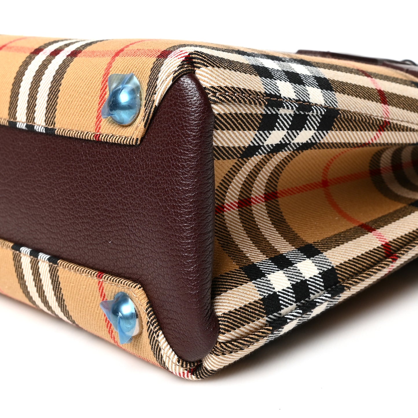 Goatskin Vintage Check Small Banner Tote Deep Claret