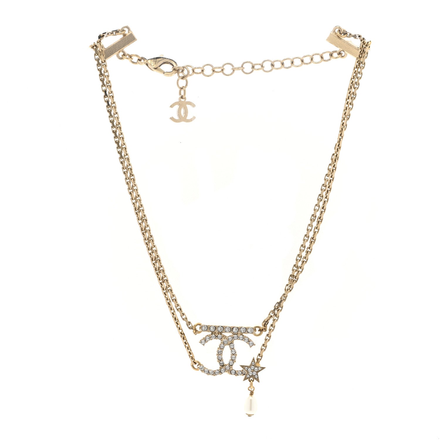 Chanel Pearl Crystal CC Star Choker Necklace Gold 3 of 6