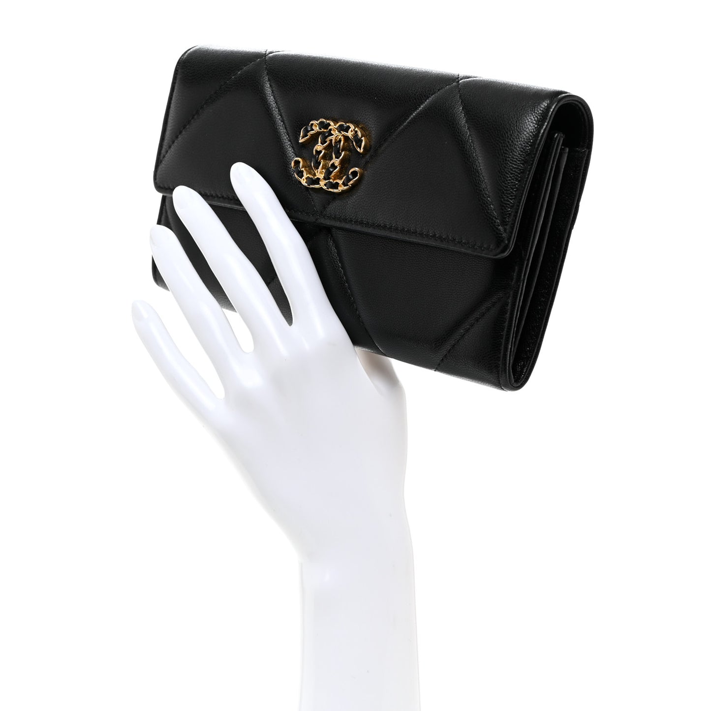 Lambskin Quilted Chanel 19 Flap Wallet Black