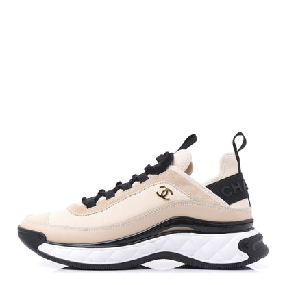 Chanel Fabric Calfskin Suede CC Sneakers 39 Beige 1 of 9