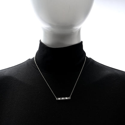 Tiffany Sterling Silver Blue Sapphire Atlas Bar Pendant Necklace 3 of 5