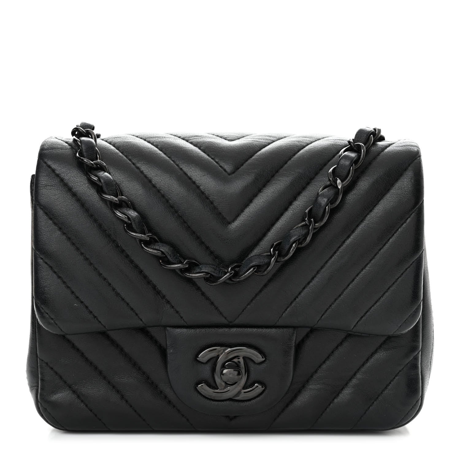 Chanel Lambskin Chevron Quilted Mini Square Flap So Black 1 of 15