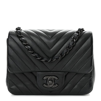 Chanel Lambskin Chevron Quilted Mini Square Flap So Black 1 of 15