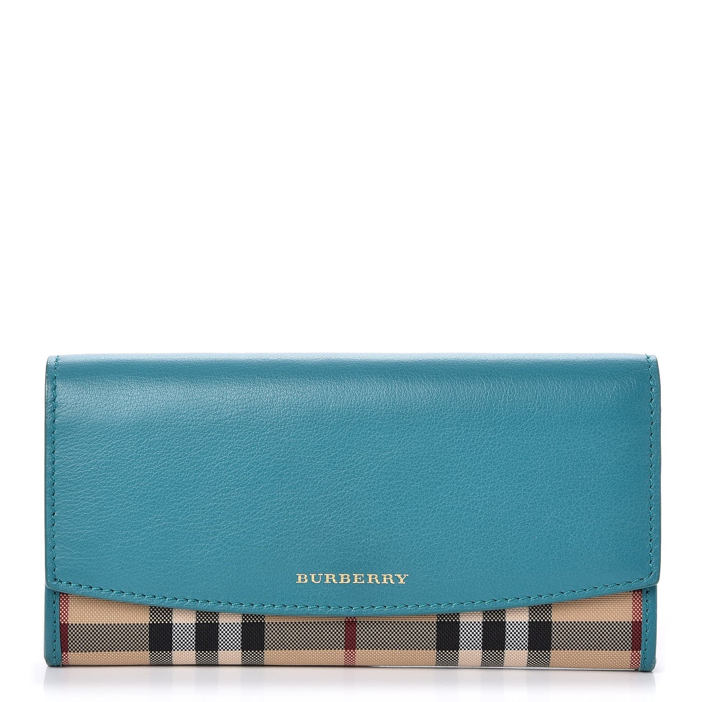 Calfskin Horseferry Check Porter Continental Wallet Aqua