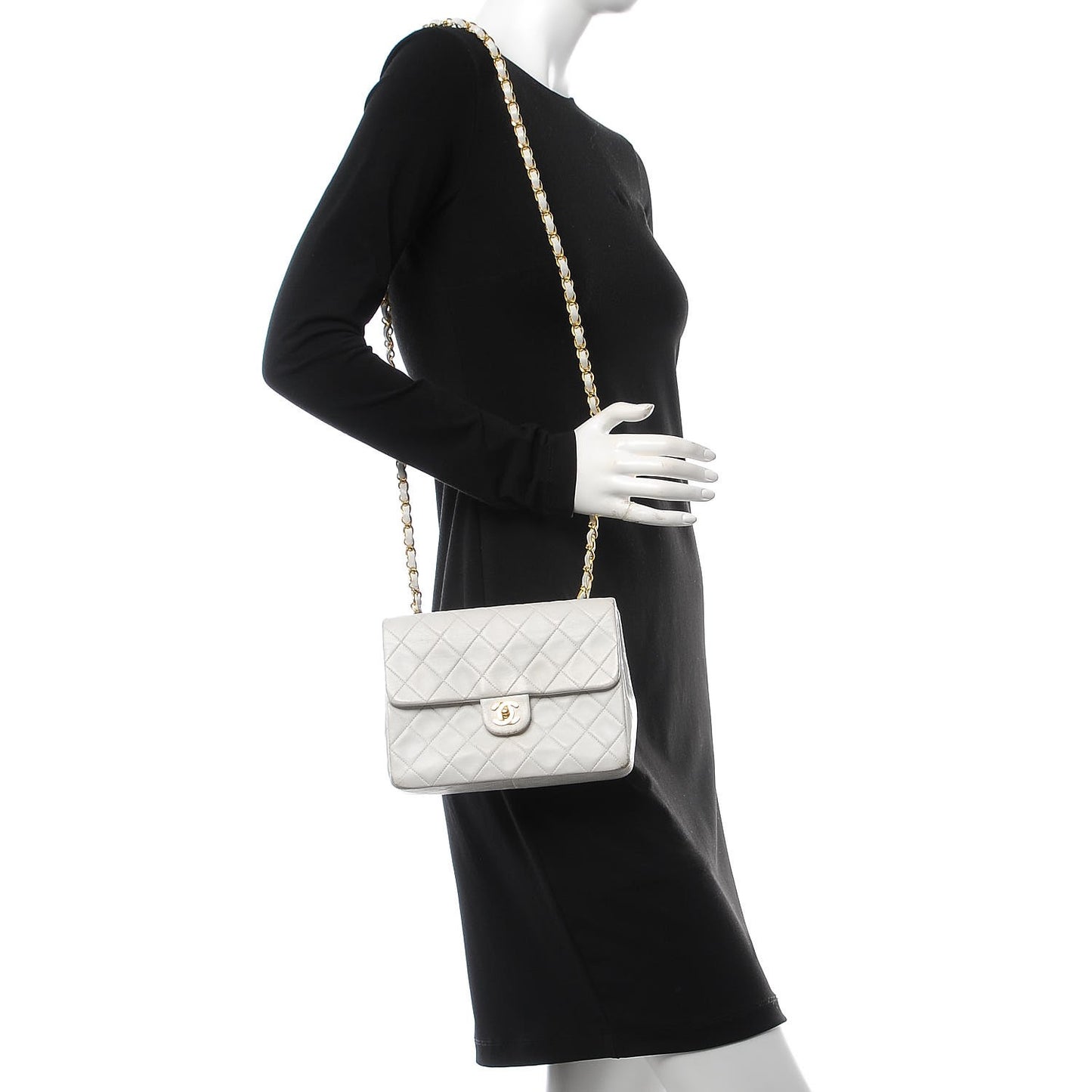 Lambskin Quilted Small Single Flap White