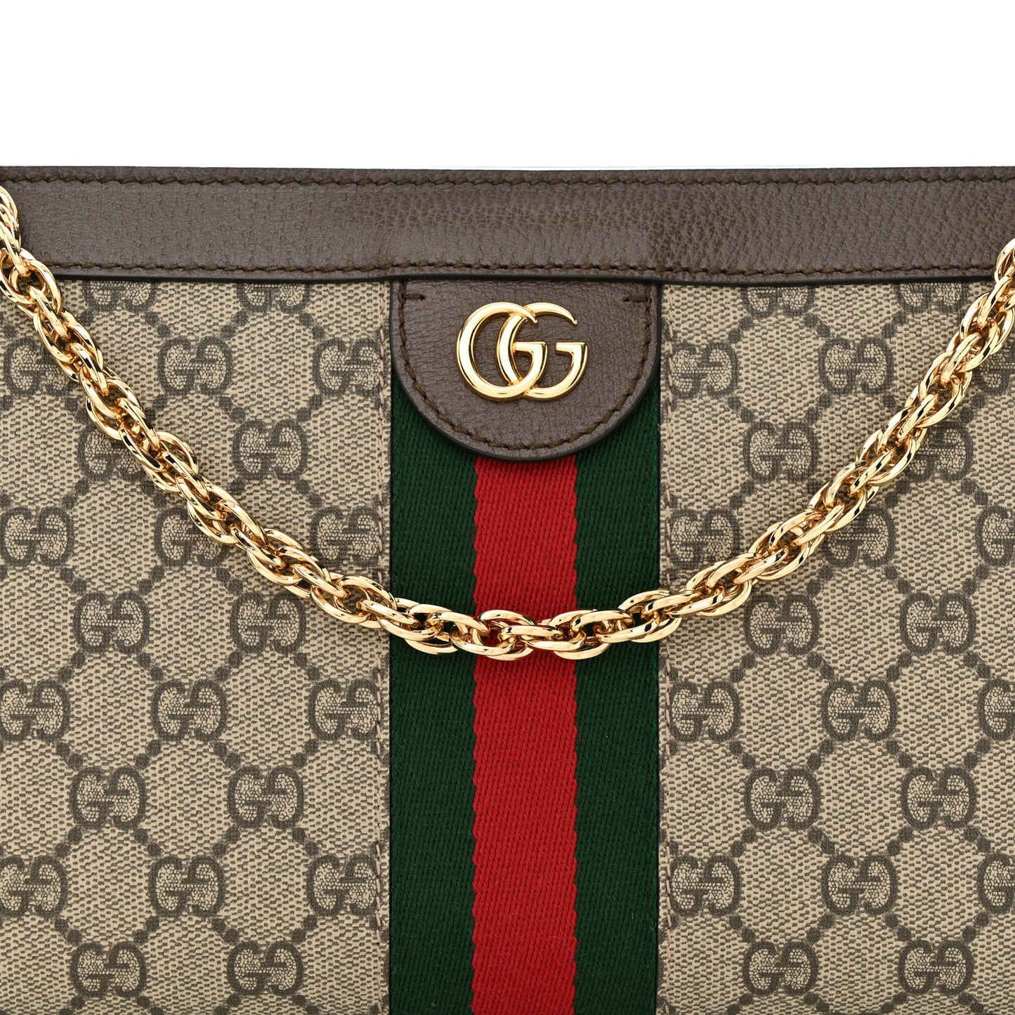 GG Supreme Monogram Web Small Ophidia Chain Shoulder Bag Brown