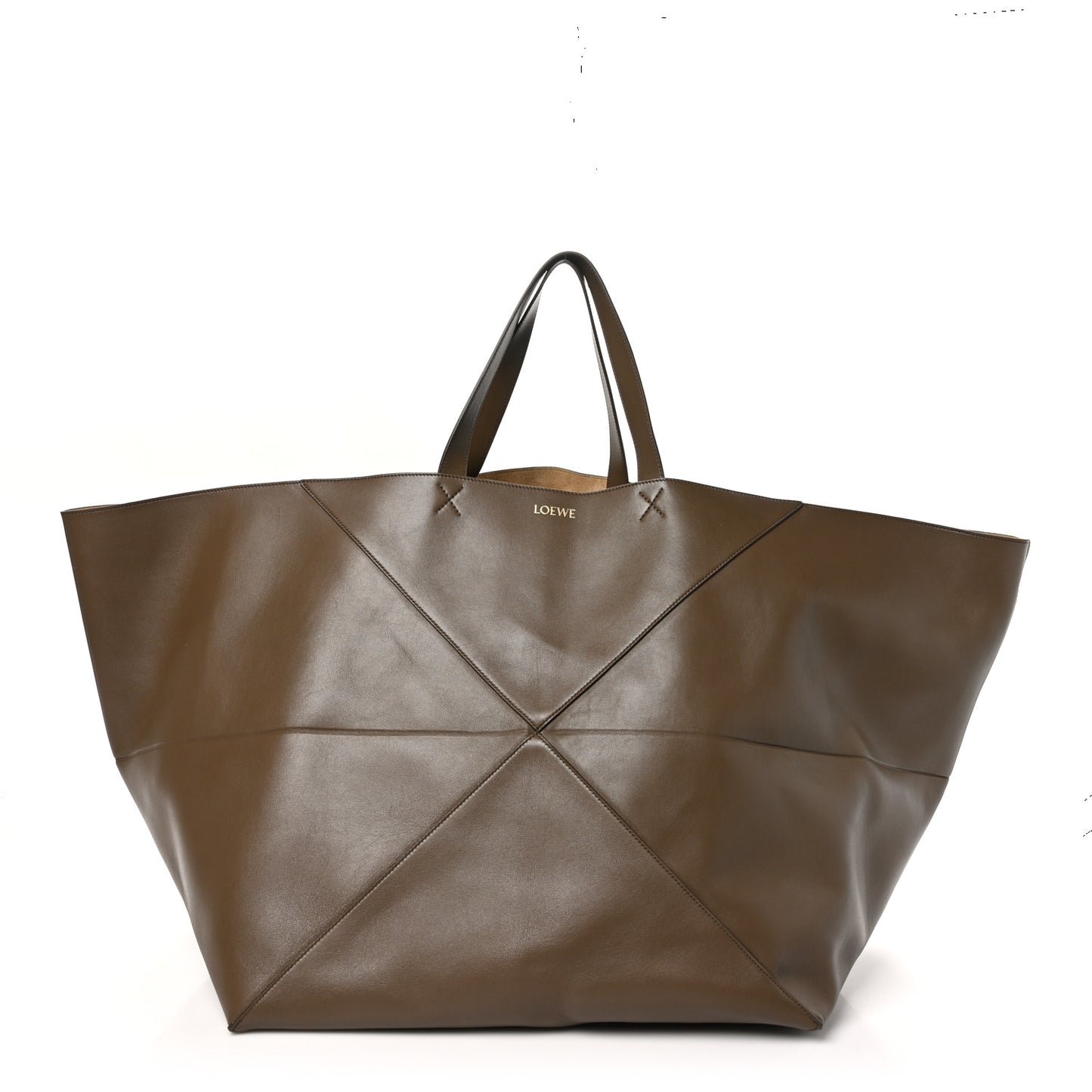 Shiny Calfskin XXL Puzzle Fold Tote Umber