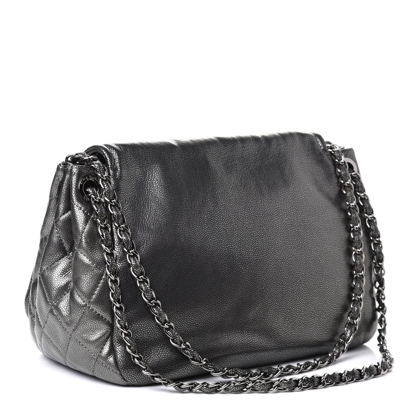 Metallic Caviar Timeless CC Accordion Flap Dark Silver
