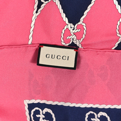 Gucci Silk GG Rope Print Square Scarf Pink Blue 2 of 3
