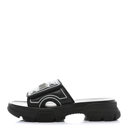 Gucci Nappa Grosgrain Logo Mens Velcro Chunky Slide Sandals 8 Black 1 of 7