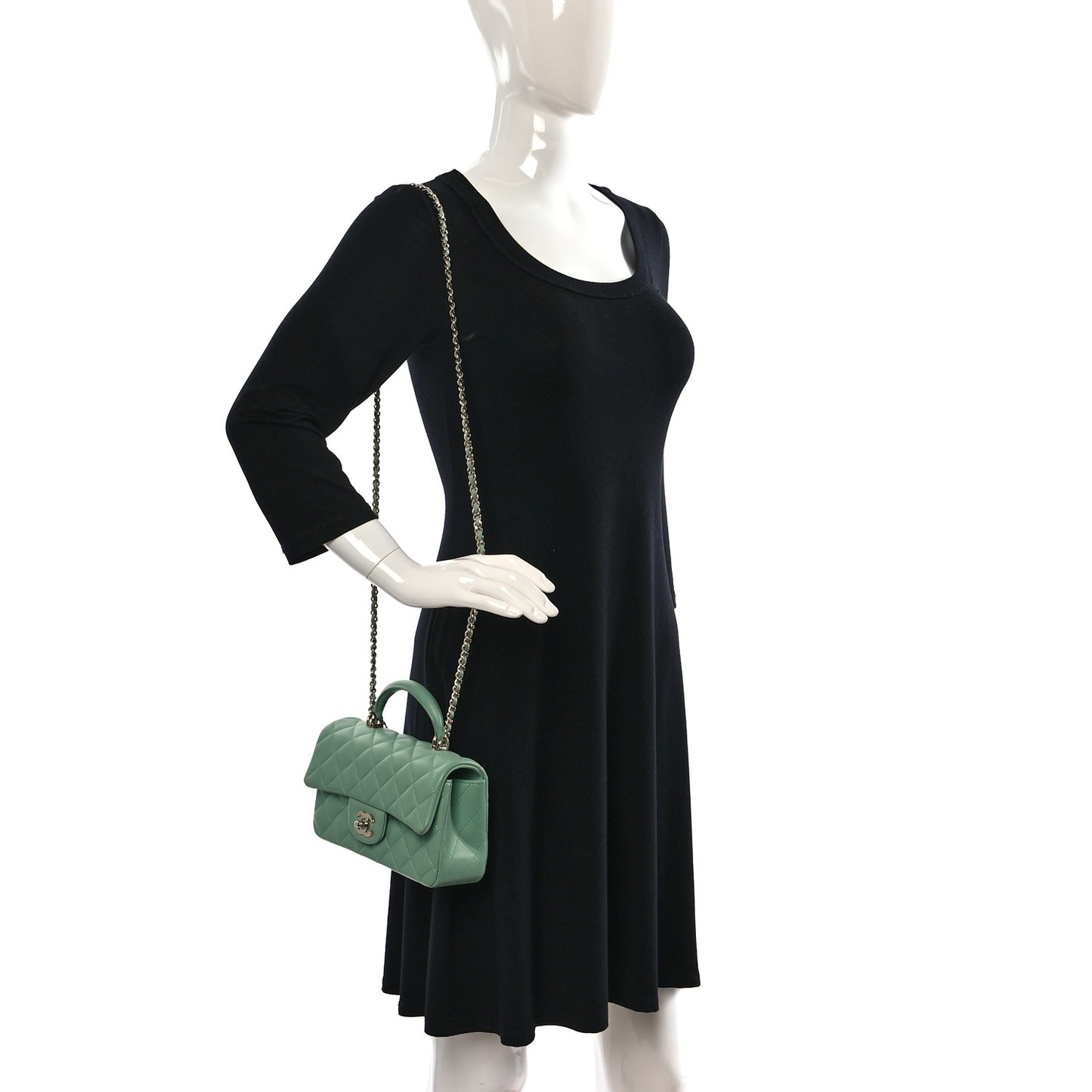 Lambskin Quilted Mini Top Handle Rectangular Flap Light Green