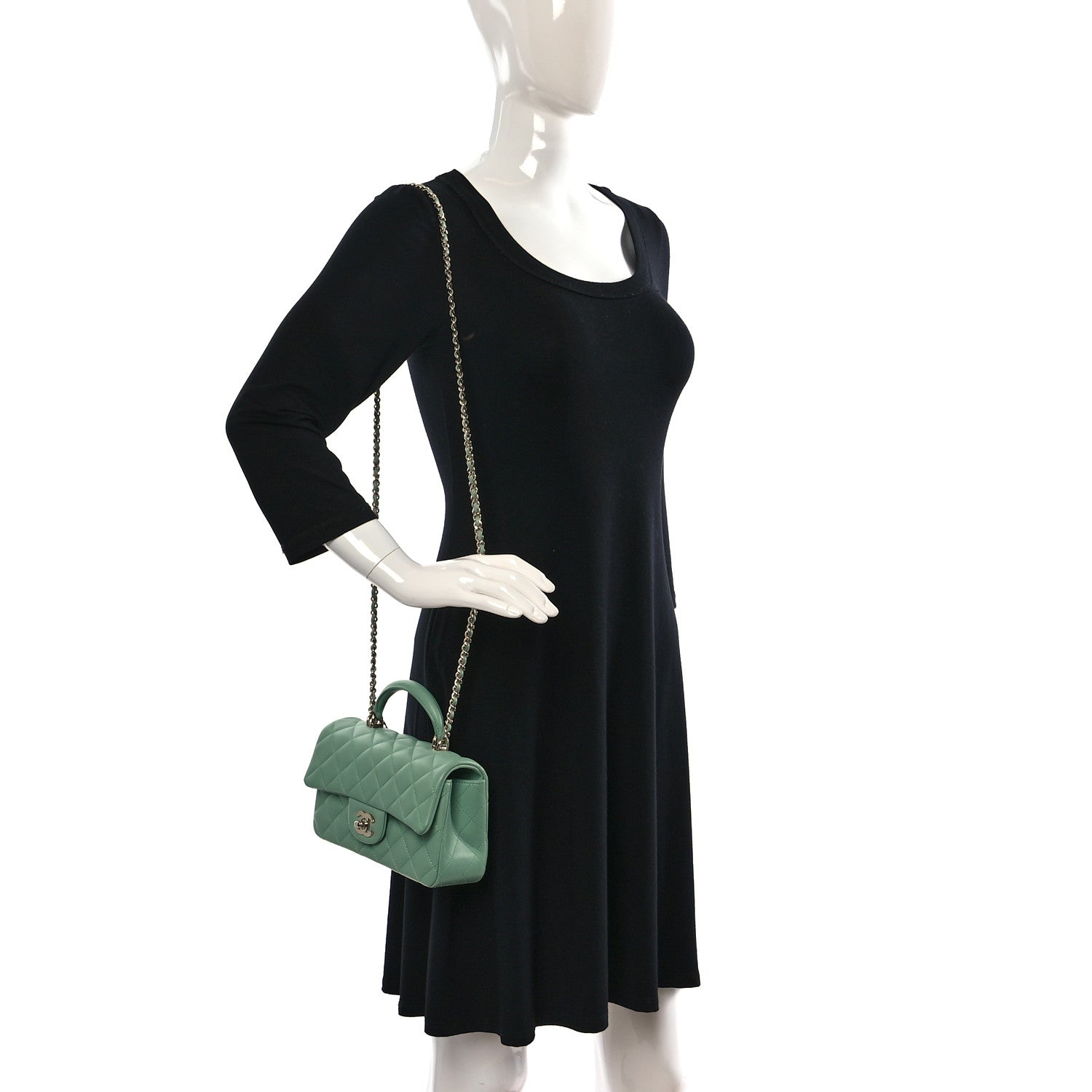 Chanel Lambskin Quilted Mini Top Handle Rectangular Flap Light Green 2 of 10