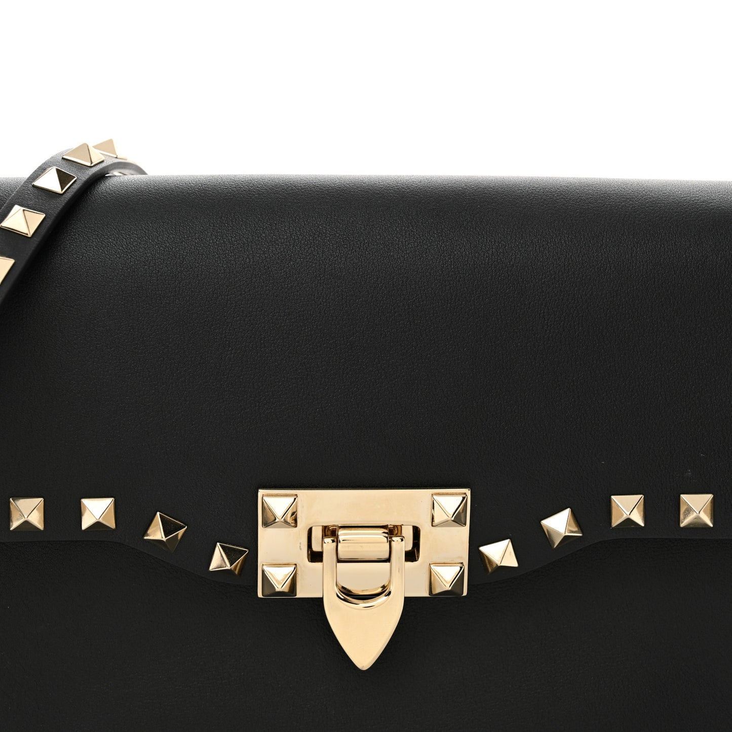 Vitello Medium Rockstud Flip Lock Crossbody Bag Black
