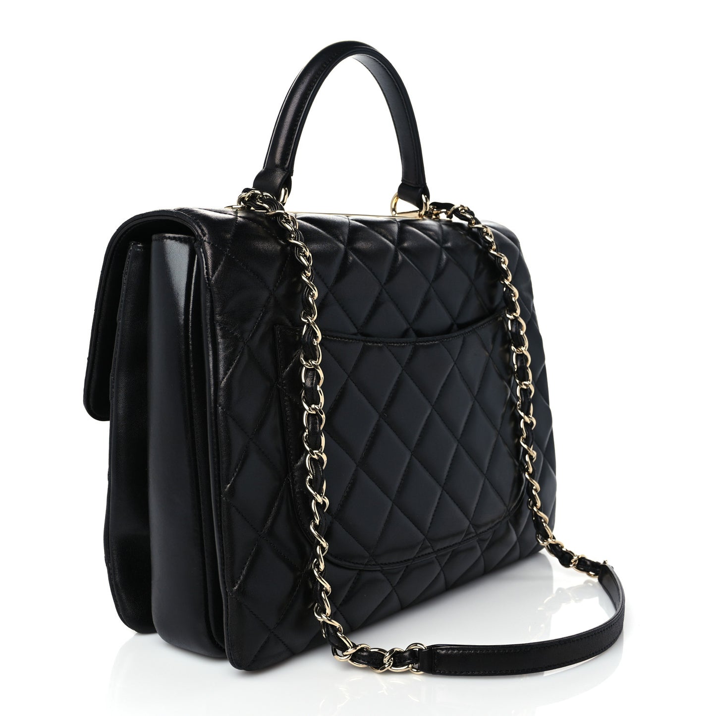 Lambskin Quilted Large Trendy CC Dual Handle Flap Bag Black