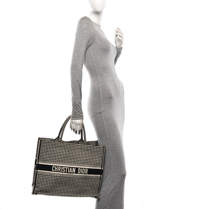 Christian Dior Canvas Houndstooth Embroidered Large Book Tote Black White 2 of 10