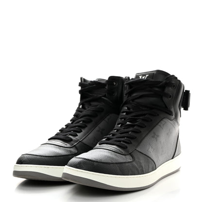 Louis Vuitton Calfskin Monogram Eclipse Mens Rivoli High Top Sneakers 10.5 Black Grey 3 of 9