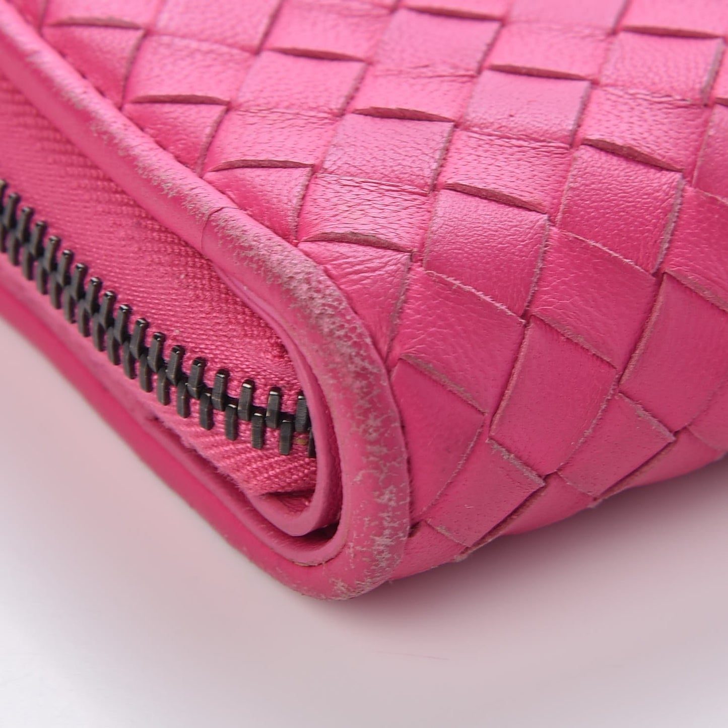 Nappa Intrecciato Zip Around Wallet Pink