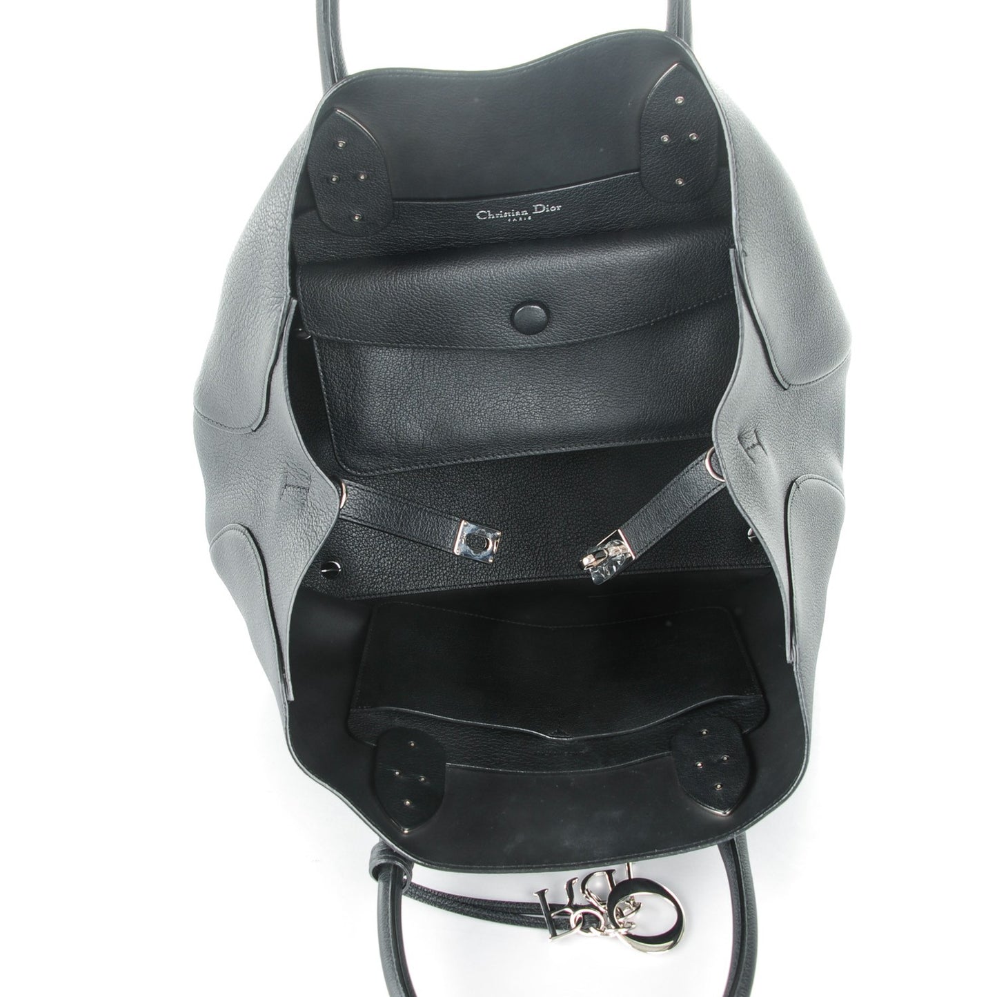 Supple Grained Calfskin Large Open Bar Tote Black
