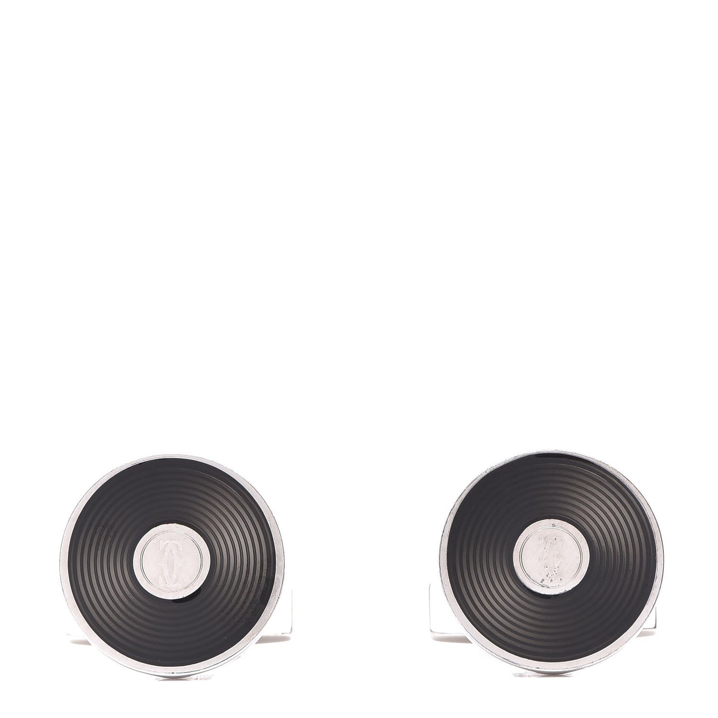 Sterling Silver Palladium Finish Double C Logo Decor Cufflinks in Black