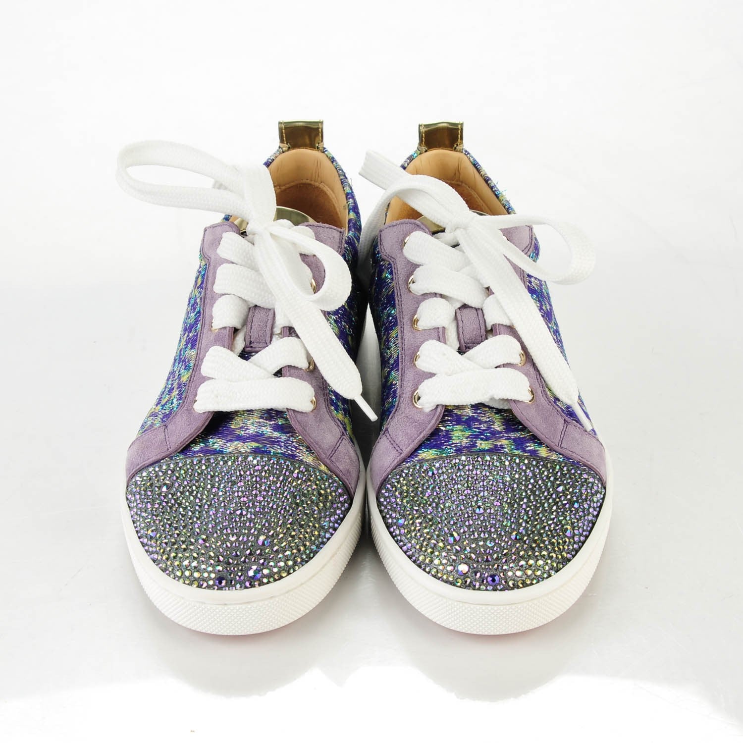 Christian Louboutin Crystal Metallic Suede Peacock Woven Lurex Gondolastrass Sneakers 36.5 Version Digitale 3 of 6