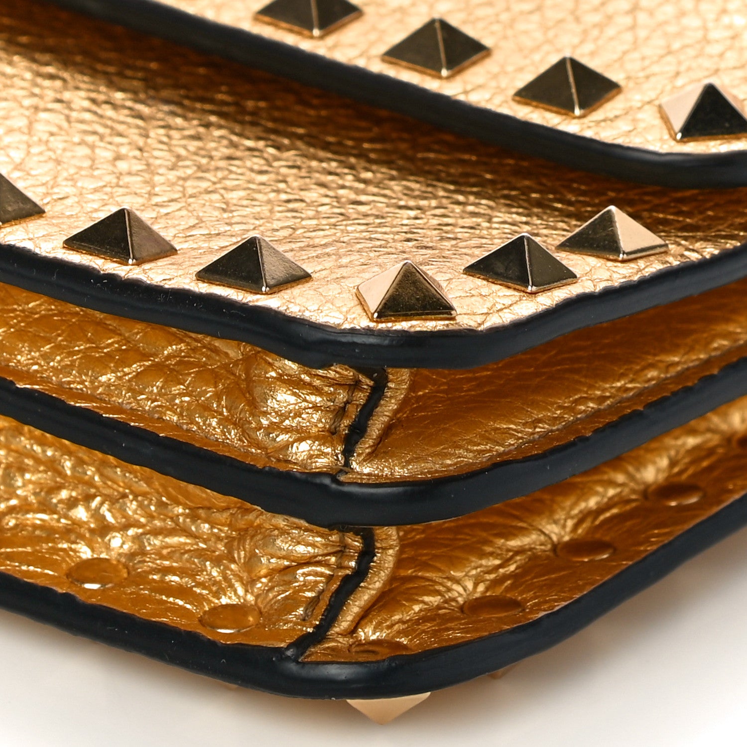 Valentino Garavani Pebbled Calfskin Rockstud Flap Wallet On Chain Soft Gold 9 of 9