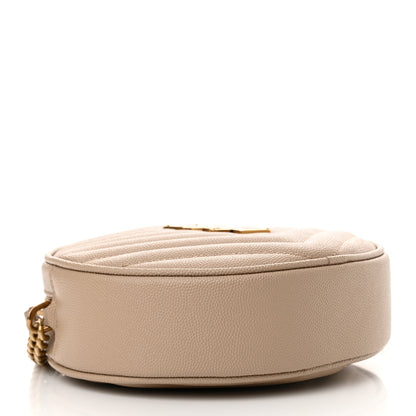 Saint Laurent Grain De Poudre Matelasse Chevron Quilted Round Vinyle Camera Bag Dark Beige 4 of 12