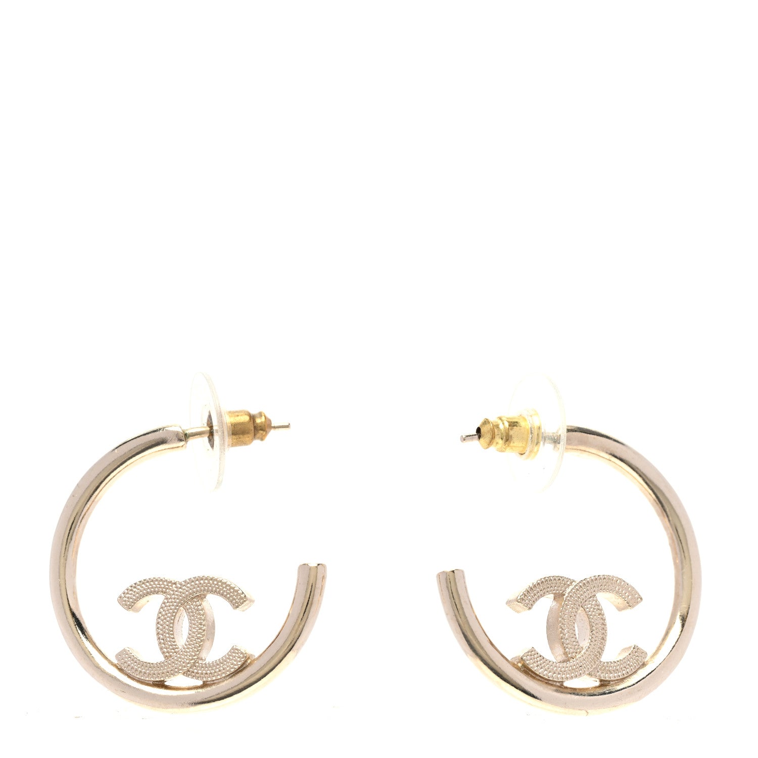 Chanel Metal Textured CC Hoop Earrings Gold 1 of 6