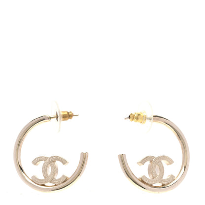 Chanel Metal Textured CC Hoop Earrings Gold 1 of 6